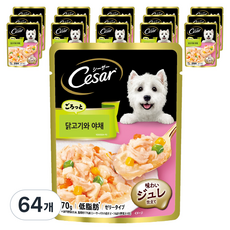 시저 1세 이상 강아지 주식파우치, 닭+야채, 70g, 64개
