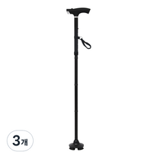 벨리카 클래식 휴대용 접이식 5단 길이 조절 라이트 4발 지팡이 LC-02, 블랙, 3개