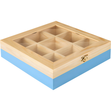 ibili 9格木質茶包收納盒, 褐色 + 藍色, 1個