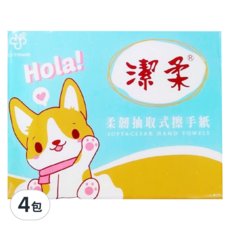 潔柔 柔韌抽取式擦手紙 厚實不易破 天然原生木漿製成, 1入, 4包