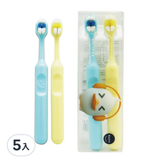 RAOYI 馬卡龍色幼兒小頭超細萬毛軟毛牙刷兩支入盒裝-男寶色(藍黃), 藍色 + 黃色, 2支, 5組
