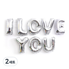 PARTYHAE 字母錫箔氣球組 I LOVE YOU, 銀色, 2套