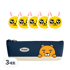 카카오프렌즈 모던st 미니 삼각 필통 + 지우개 5p 세트, 네이비(필통), 무지(지우개), 3세트