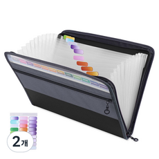 VUNET A4 風琴夾 13格 索引 拉鍊式, 2個, 灰黑色