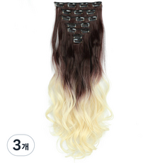 투컬러 웨이브 7피스 붙임머리, 다크브라운 + 크림색, 3개