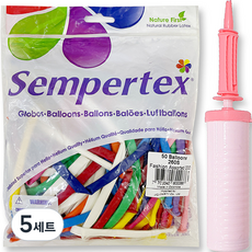 셈퍼텍스 요술풍선 260S 일반혼합 50p + 손펌프 세트, 랜덤발송(풍선), 마카롱핑크(손펌프), 5세트