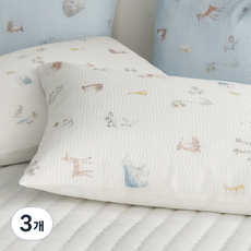 지베딩 웰컴밤비 스노우리플 베개커버 + 베개솜, 화이트, 3개