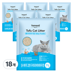 탐사 베이직 프리미엄 고양이 두부모래 베이비파우더향 7L (약 2.8 kg), 18개