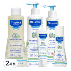 Mustella 溫和潔面啫喱 500ml + 溫和洗髮水 500ml + Hydra Bebe 身體乳 300ml + Hydra Bebe 面霜 40ml + 旅行溫和潔面啫喱 50ml, 2套