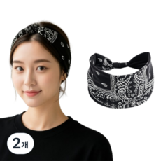 타이드코 세련된 피트니스 런닝 요가 헤어스카프, 블랙, 2개