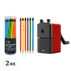 투코비 코마 삼각 지우개 연필 TC-208B 48p + 연필깎이 TC-M1, 레드, 2세트