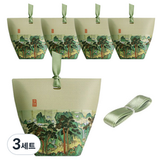indi.k 傳統民畫 底部禮物盒 中 5入+ 緞帶 85cm, 青瓷色, 3套