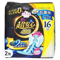 elleair 艾黎艾爾 elis 愛麗思 超安心衛生棉 夜用, 40cm, 16片, 2包