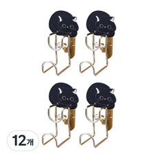 아리코 부착식 냥이 후크 걸이, 검정냥, 12개