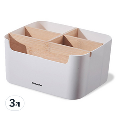 Market Plan 隔層收納整理盒 5格, 3個, 木紋白