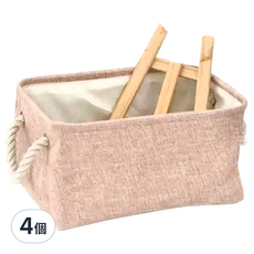 妃妃嚴選 加厚亞麻收納籃, 大(41 x 32 x 21cm), 粉色, 4個