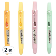 Modian 粉彩按壓原子筆式螢光筆 4入組, 2套, 黃色, 橘色, 粉紅色, 綠色