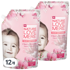 네이쳐러브메레 체리블라썸 유아 섬유유연제 벚꽃향 리필형, 1.3L, 12개
