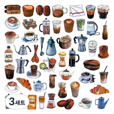 어가네닷컴 리무버블 스티커 L 커피 50종 세트, 혼합색상, 3세트