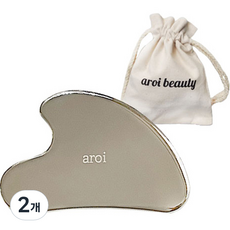 아로이 마사지 하트 괄사 + 파우치, 실버, 2개