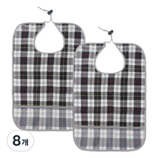 하늬통상 성인용 체크무늬 양면 턱받이, 블랙체크, 8개