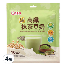 Casa 卡薩 高纖抹茶豆奶10包 全豆研磨 高纖配方 抹茶風味 冷熱皆宜 健康美味, 200g, 4袋