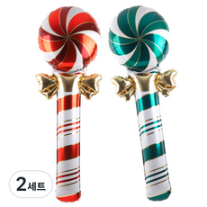 joyparty 鋁箔氣球 聖誕節拐杖糖 1.3m 2件組, 2套, 紅色+綠色