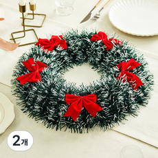 크리스마스 조화 리본 리스 현관 벽 장식, 혼합색상, 2개