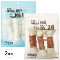 Think your dog teeth 소가죽 3p + 치킨 3p 세트, 소가죽 + 치킨, 2세트