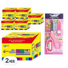 JONG IE NARA 4000張單面色紙 6cm 6入+Gukyo SAXA飛蓋剪刀 粉色組, 2套, 25 種顏色