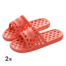 블럭마트 여성용 격자패턴 욕실화, 오렌지레드, 2개