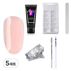 SwissNox 自助美甲人造指甲延長材料 基本款透明水晶延長膠4種 + 隨機配件套組 裸粉色, 5套