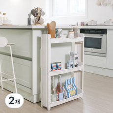 리빙해피 올리 틈새수납장 3단, 아이보리, 2개