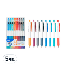 deLi 得力 Delight 握柄按壓式中性筆 8色組 0.5mm EG120-8C, 混合色, 5套