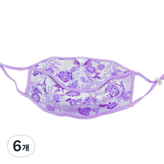 구리원사 자외선차단 2단 턱받침 꽃무늬 마스크 T4, 1개입, 6개, 퍼플