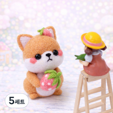 아트조이 DIY 양모펠트 키트, 5세트, 앉은시바(핑크딸기)