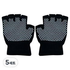 솔레일 여성용 필라테스 논슬립 스포츠 반장갑, 블랙, 5세트