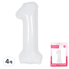 PARTYSHOW 數字鋁箔氣球 大型 1, 白色, 4個