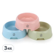 멍냥 반려동물 원형 식기 3종 세트, 블루 + 핑크 + 올리브, 3세트