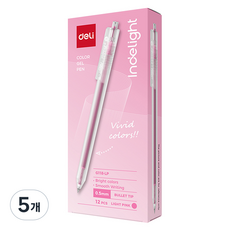 델리 반투명 노크식 컬러 중성 젤펜 0.5mm 12p, 라이트핑크, 5개