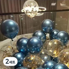 BYOORABYOO 派對氣球 50入 + 打氣筒 + 10m 緞帶 1捲, 01 藍色 + 金色亮片, 2套