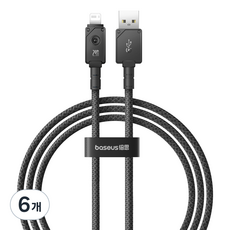 베이스어스 언브레이커블 내구성 고속충전 케이블 USB to 애플8핀 2.4A, 1m, 블랙, 6개