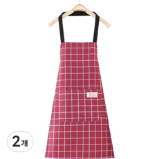 다정다감 체크무늬 에이프런, 레드, 2개
