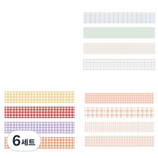 체크 패턴 컬러 마스킹테이프 20mm x 2m 4종 세트, 13 라이트체크, 컬러마크, 피치, 6세트