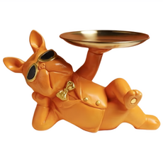 摩達客 帥氣墨鏡狗法鬥牛犬頂托盤擺飾 開運招財, 橙橘色款