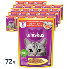 위스카스 어덜트 고양이 습식사료, 고등어+연어, 80g, 72개