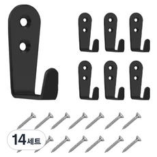 ALLCOVER 牆壁固定L型掛鉤 大型 2mm + 螺絲組, 黑色(掛鉤), 14套