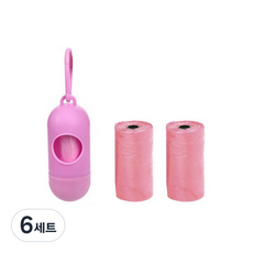 아리코 반려동물 배변봉투 케이스 + 리필봉투 2p, 핑크, 6세트
