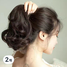 하이유니 웨이브 펌 숏 포니테일 가발 35cm, 다크브라운, 2개