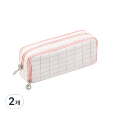 다아모아 이쁜 체크 왕수납 필통, 핑크, 2개